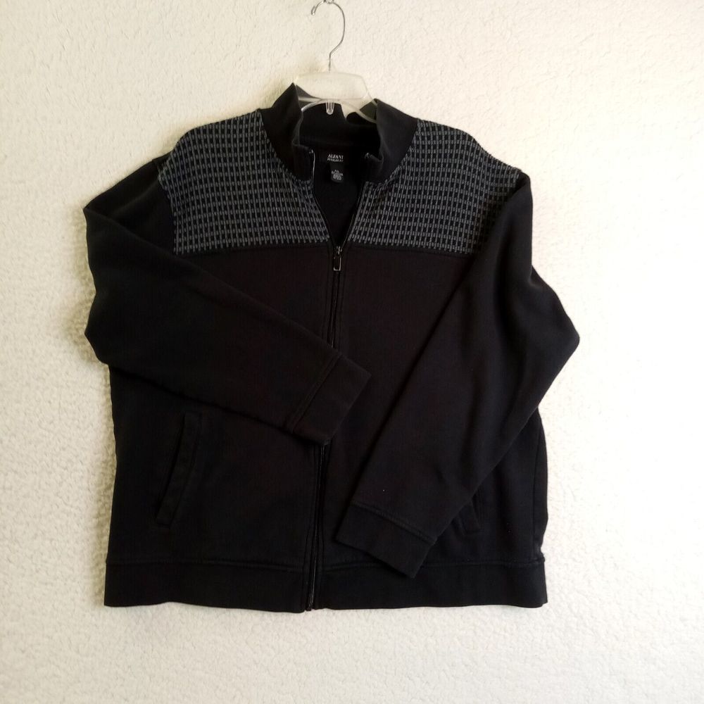 Alfani Men's Fleece Jacket XL Regular Fit Black Full Zip Cotton/Poly